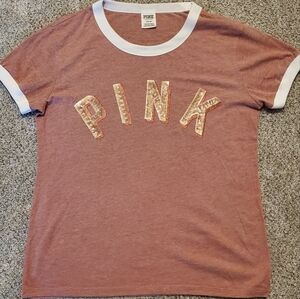 Victoria's Secret PINK Graphic T-Shirt with Rose Gold Sequin Embellishment